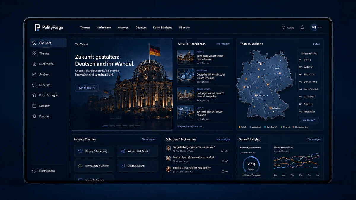 Themen- und Nachrichtenplattform auf einem Bildschirm